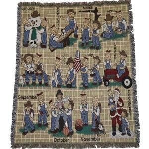 HOME INTERIORS All Through the Year Months Denim Days Tapestry Blanket Throw